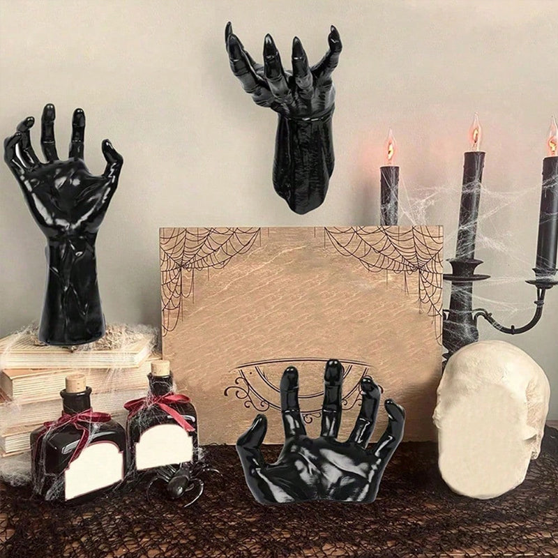 Gothic Halloween Indoor Decor: 12-Pack Bat Sticker Wall Hangings (Spooky Hands & Lit Candles)