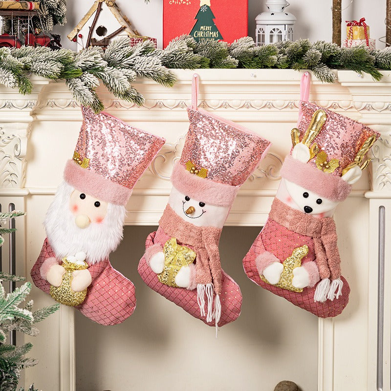 Pink Sequins Christmas Stockings