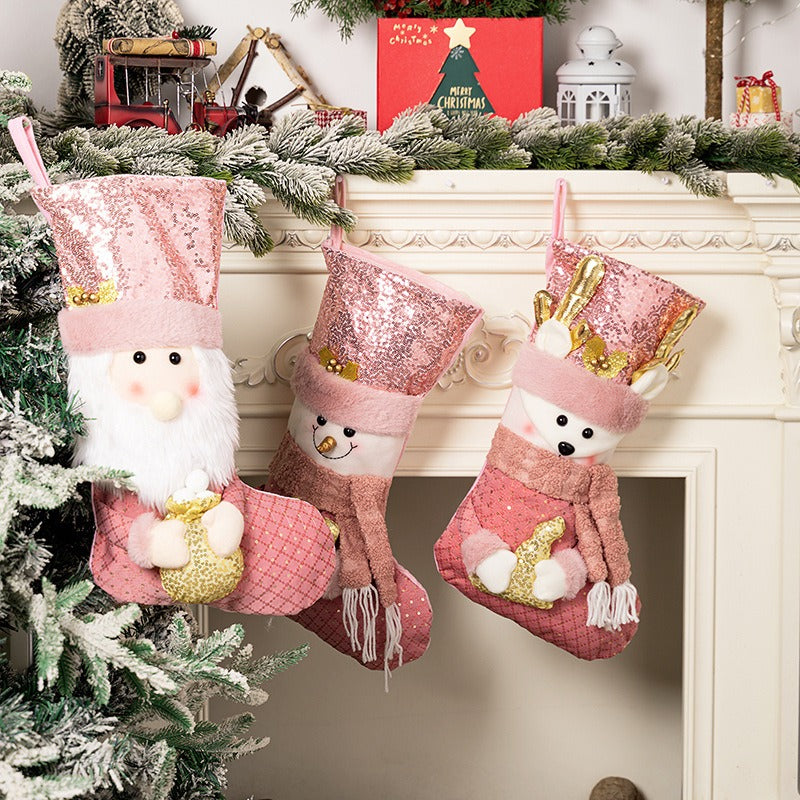 Pink Sequins Christmas Stockings