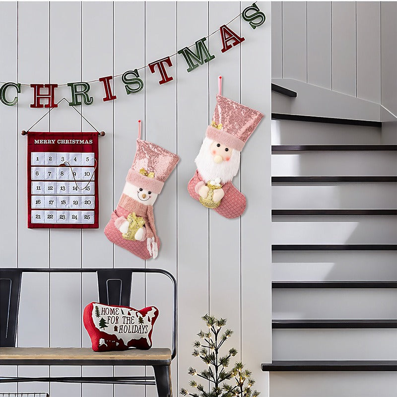 Pink Sequins Christmas Stockings